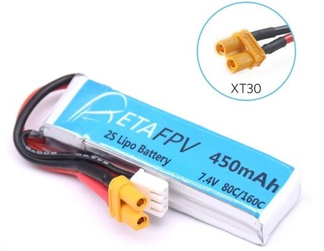 Pack 2 Lipo 2S 450mAh 80C BETAFPV - XT30 & JST