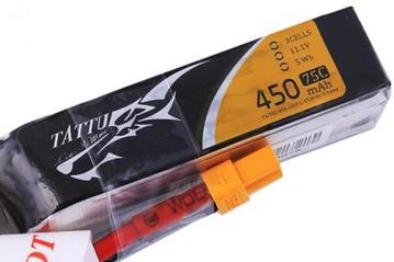 Lipo 450mAh 75C 3S XT30 - Tattu Pack Long Size