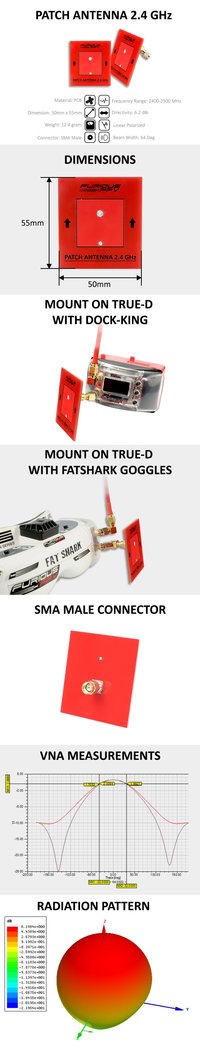 Combo Patch +Antenne Circulaire LHCP 2.4 GHz  SMA  Furious FPV
