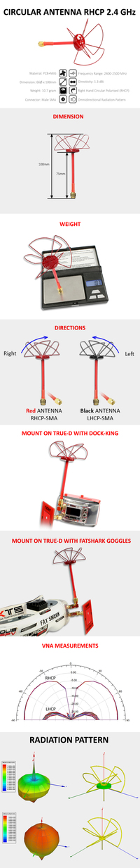Combo Patch +Antenne Circulaire LHCP 2.4 GHz  SMA  Furious FPV