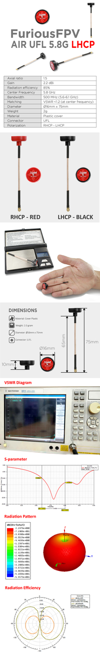 Antenne Air UFL 5.8GHz  (X2) LHCP Furious FPV